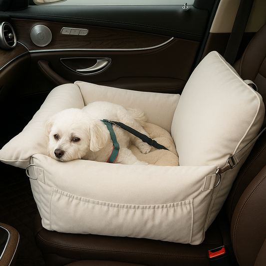 Dog in a pet seat in a car