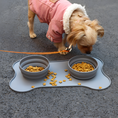 Load image into Gallery viewer, Dog eating from a portable pet feeding system on a leash
